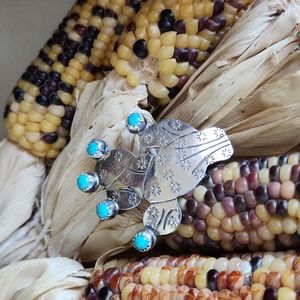 Vintage Native American Navajo Handmade Turquoise & Sterling Cactus Pin 🌵🩵